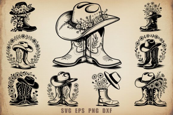 Download Cowboy Hat and Flowers Boots SVG Bundle - Svg bundle Collection