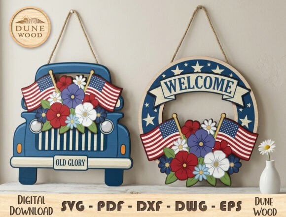 Download Patriotic Welcome Door Hanger SVG Bundle - Svg bundle Collection